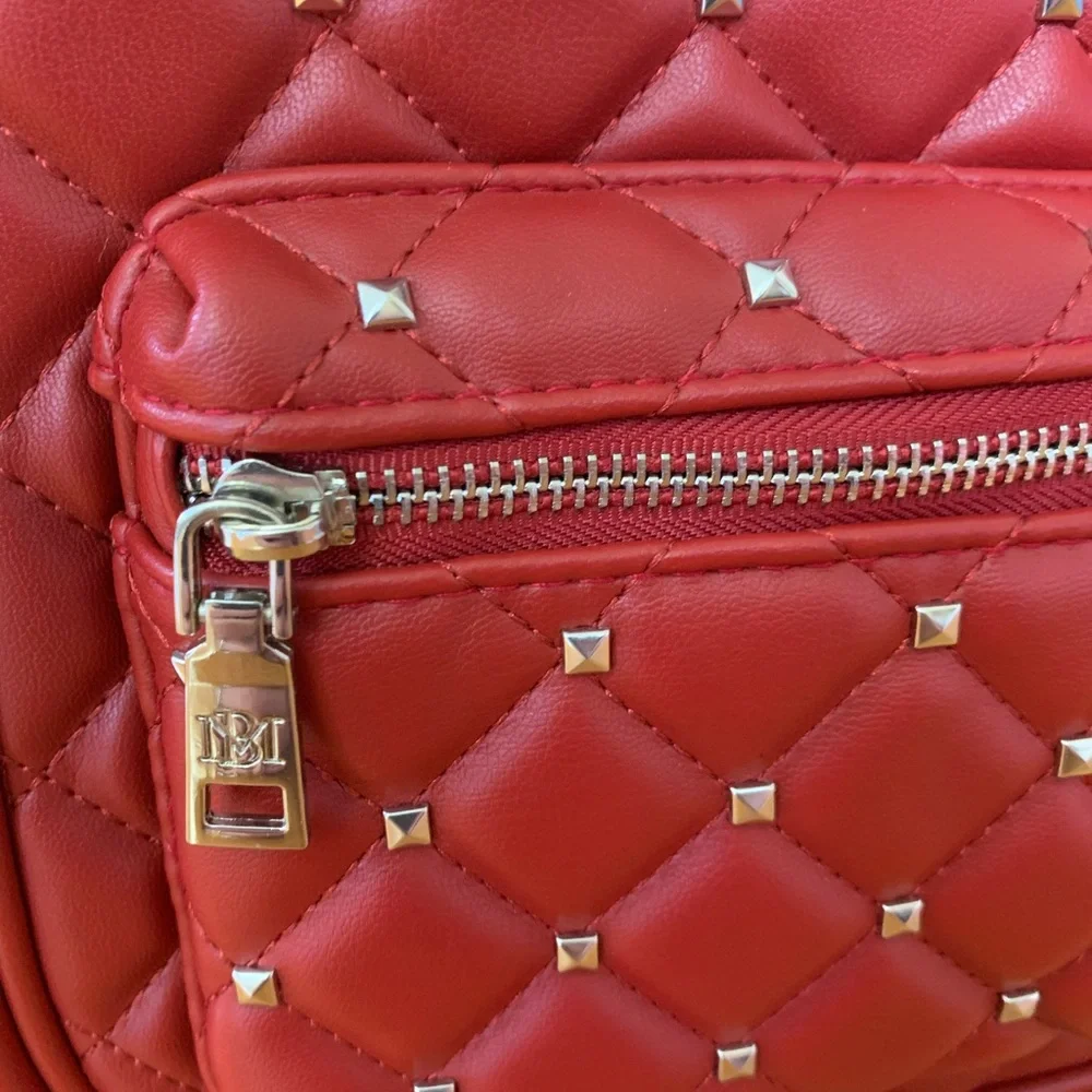 Badgley Mischka Vegan Leather Red Mini Studded Backpack NWT. - Picture 2 of 16